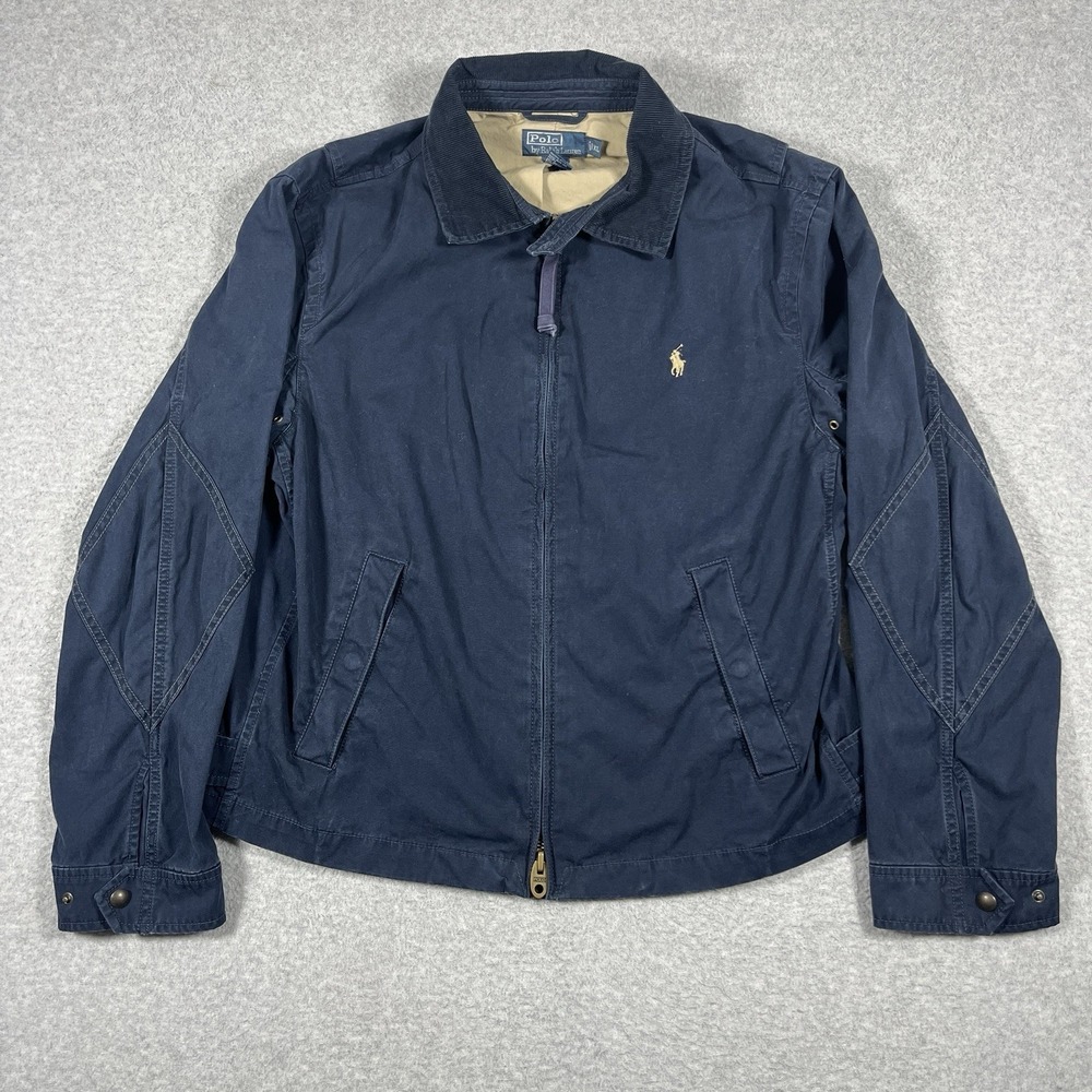 Vintage Polo Ralph Lauren Jacket Mens XL Blue Harrington Military Corduroy Colla
